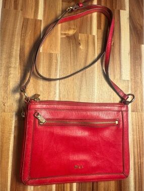 Lauren Ralph Lauren RLL Newbury Red Leather Double Zip Crossbody Bag